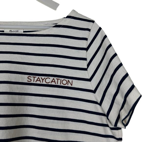 Madewell Striped Embroidered Staycation Crop Tee Size Large - Picture 4 of 12